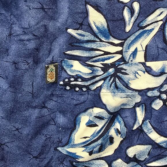 Hawaiian Rayon Shirt Mens XL Blue Aloha Floral Pineapple Connection - Picture 4 of 12